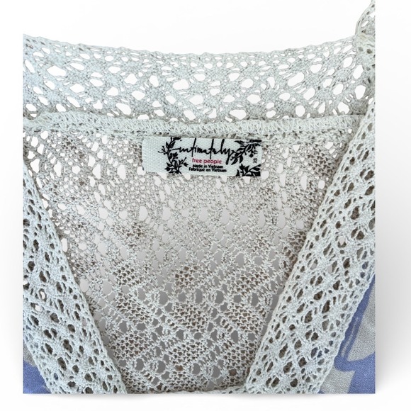 Intimately Free People Floral Crochet Lace Maxi Dress Blue Cream Sleeveless XS - Picture 4 of 5